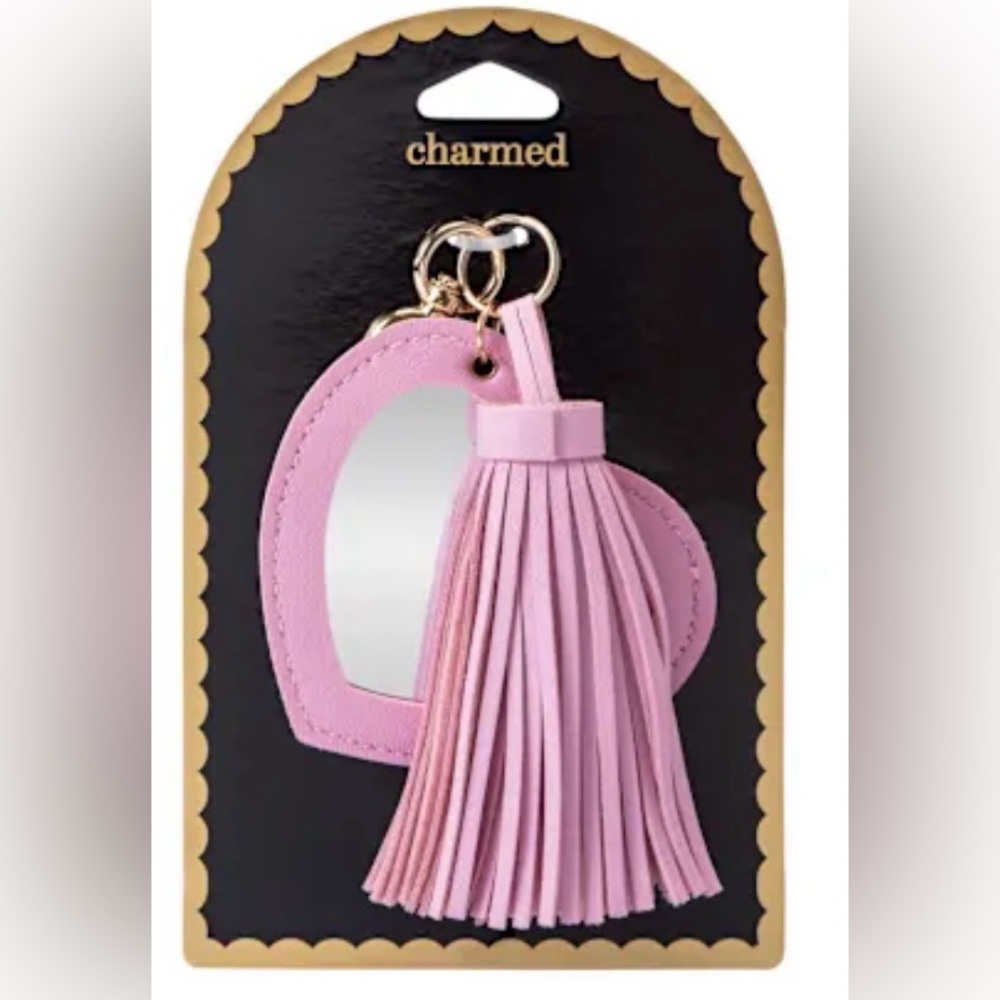 NWT Pink Heart Bag Charm / Keychain with Tassel and Mirror